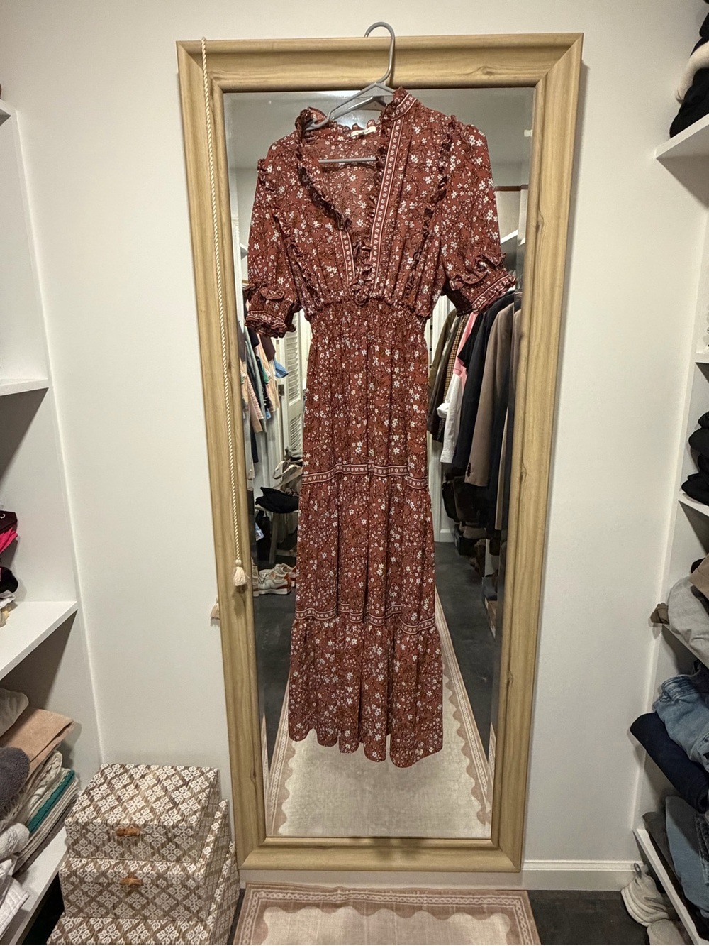 Max Studio Rust Floral Tiered Maxi Dress